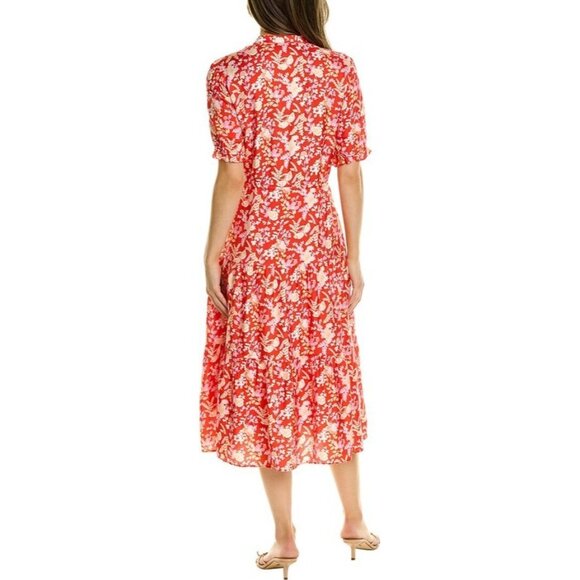 J.Mclaughlin Harriet Silk-Blend Red Butterfly Floral Printed Midi Dress Large - Picture 2 of 11
